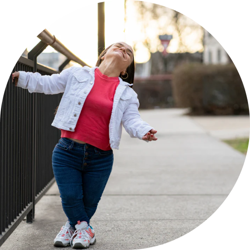 little woman holding on the railings
